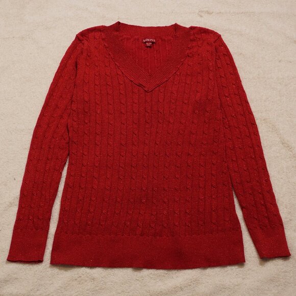 Sparkly Ruby Red V-Neck Pullover Sweater Size Large Holiday Christmas Party - Picture 3 of 8